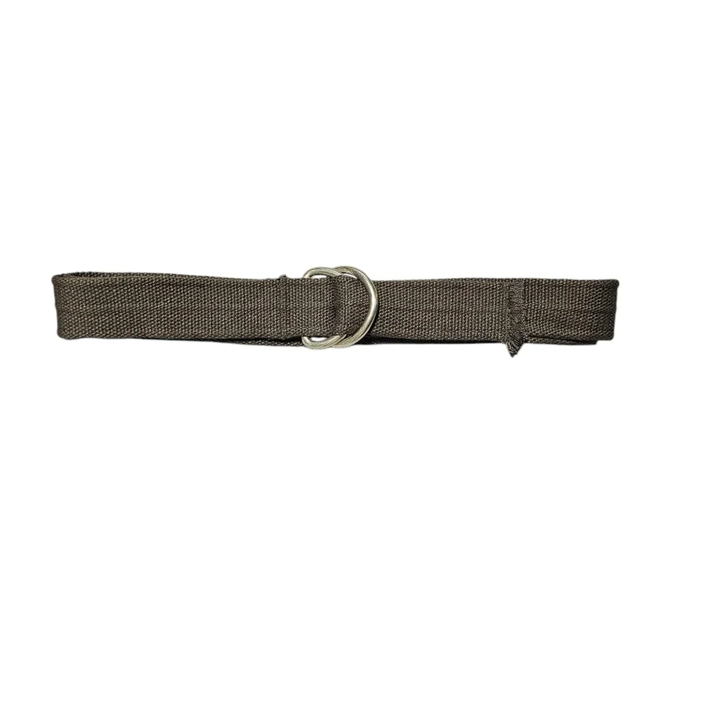 Brown Canvas Woven Belt with D Ring Silver Buckle